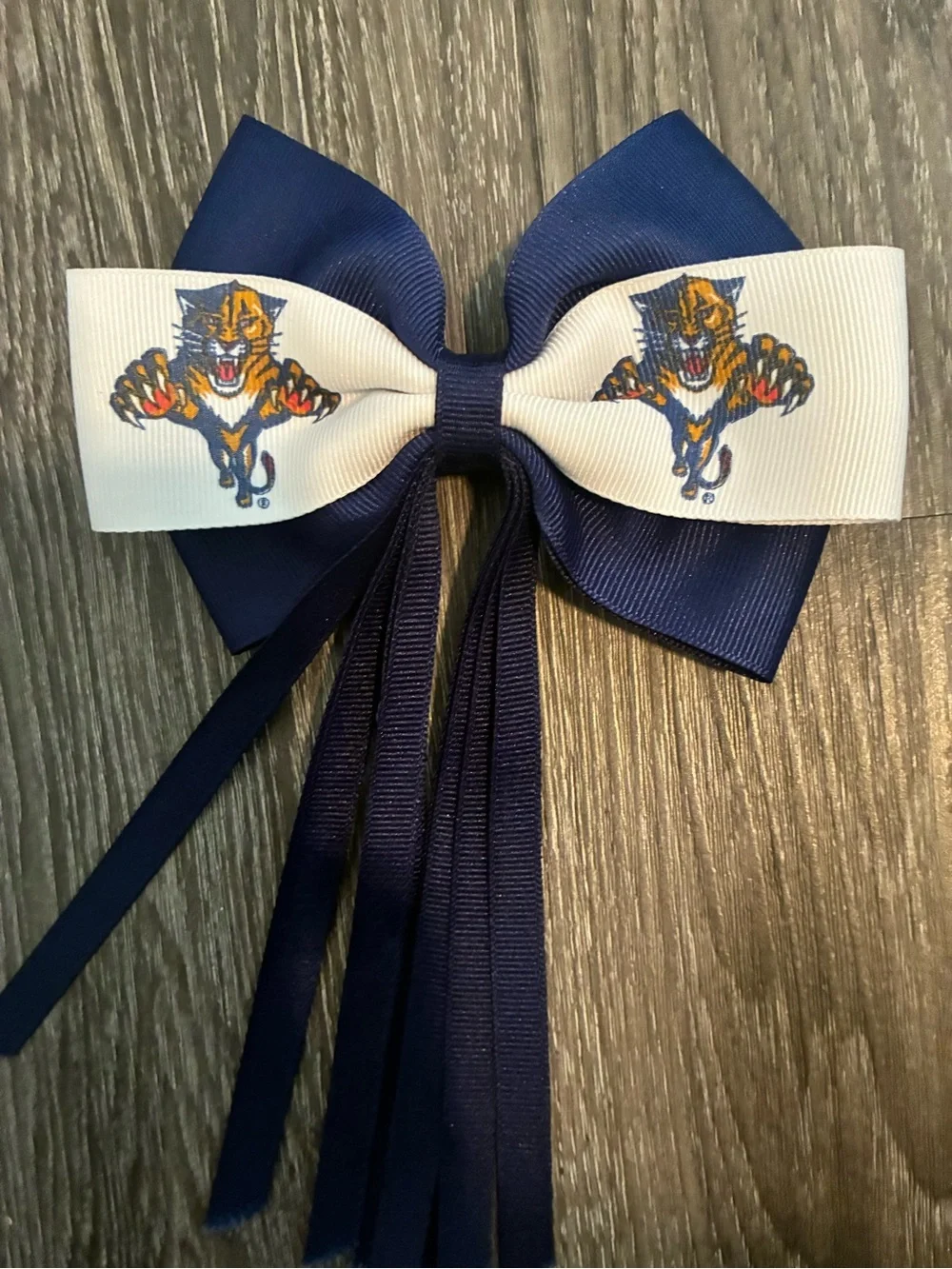 Navy and White Tiger Bow Hair Accessory Set and Earrings